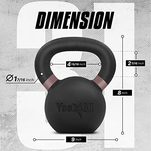 Yes4All Powder Coated Cast Iron Kettlebell Strength Training Kettlebells Weight Set for Full Body Workout, Home Gym