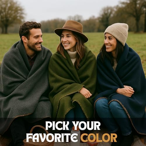 Wool Camping Blanket – 70% Wool Heavy-Duty Military Style Throw, Warm & Washable, Fire Retardant Cover for Emergency, Survival & Outdoor Use – Perfect for Camping, Car, Home & Hiking, Grey 62x84