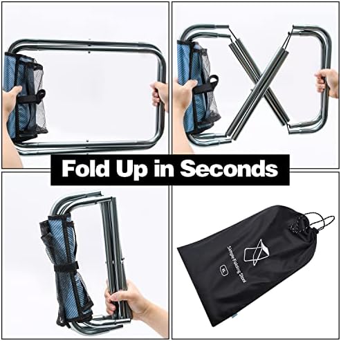 2 Pack Camping Stool, 16in Tall Large Size Folding Stool with Carry Bag, Aluminum Alloy Bracket, 1.5lbs Lightweight, Load Capacity to 300lbs, for Travel, BBQ, Fishing(2 Pack Grey)