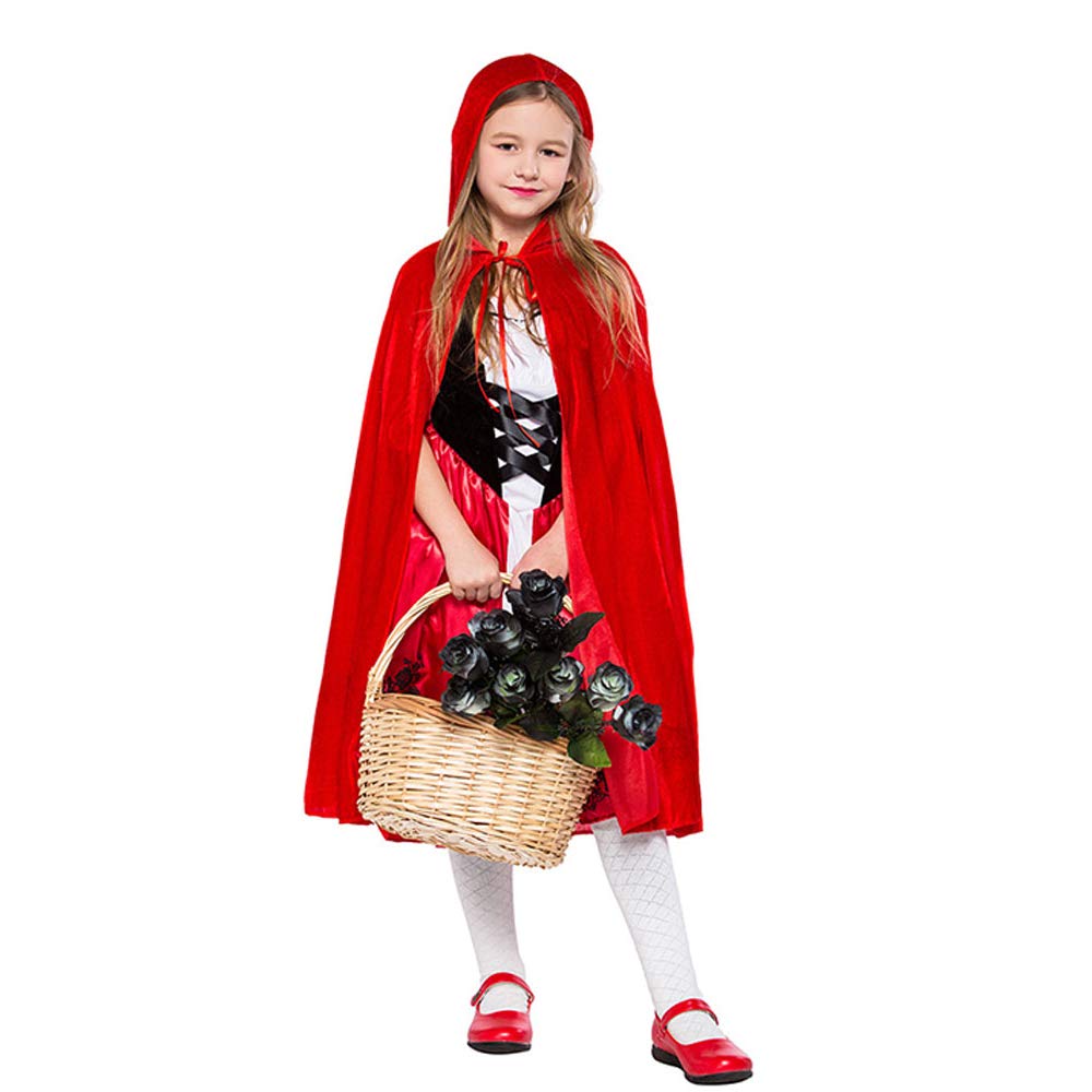 SZBZ Kids Halloween Christmas Costumes Cape Little Red Riding Hood Cape Velvet Hooded Cosplay Party Cloak Red