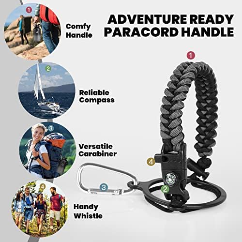 Insulated Water Bottle 64 oz, Triple Wall Vacuum Stainless Steel (Cold for 48 Hrs), Leak Proof & Non-BPA, Half Gallon Water Flask Jug with Paracord Handle & Straw Spout Lids, Dark Gray