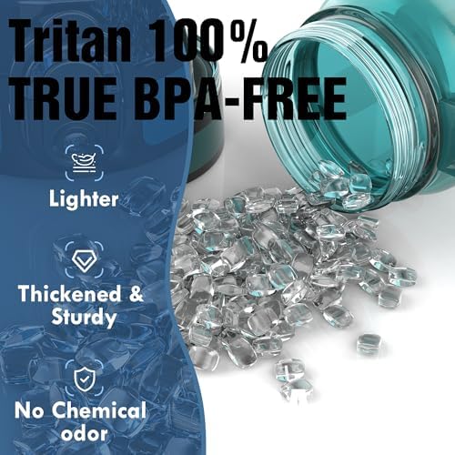 OLDLEY Water Bottle, 32oz Motivational Sports Water Bottle with Time Marker - Times to Drink - Tritan, BPA Free, Wide Mouth Leakproof, Deep Sea (1 Bottle)