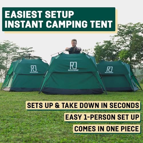 Reactive Outdoor Tent - 3 Second Tent - 3 Sec Instant Pop Up Tent - Easy and Quick Setup Camping Tent - 1 Person Setup Waterproof Double Layer Outdoor Camping Tent