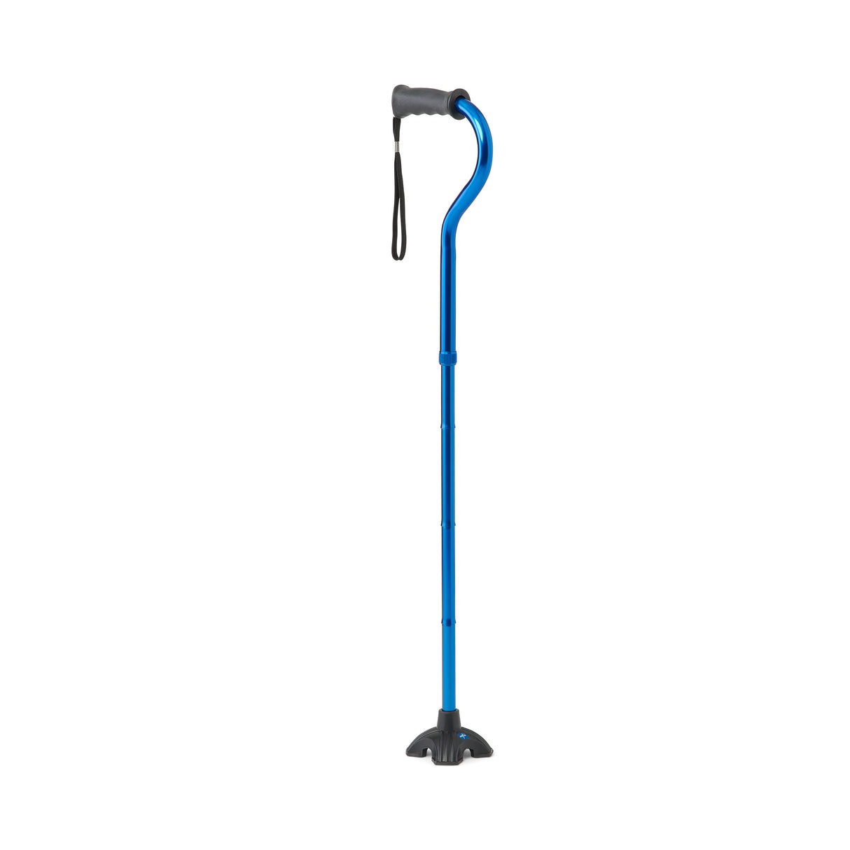 Medline Offset Folding Cane, 4-Point Base with Cushioned Gel Handle, Supports up to 350 lbs, Blue
