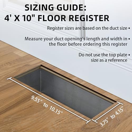 2-in-1 Vent Deflectors & Floor Vent Covers, Adjustable Floor Register 4x10, Air Vent Deflector for Home Floor, Office, Ceiling, Tool-Free Install, Black, 2 Pack