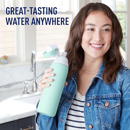 Brita Stainless Steel Premium Filtering Water Bottle, BPA-Free, Reusable, Insulated, Replaces 300 Plastic Water Bottles, Filter Lasts 2 Months or 40 Gallons, Includes 1 Filter, Glacier - 20 oz.