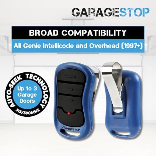 Garage Stop 2X for Genie Intellicode Garage Door Remote, G3T-BX (37218R) 3-Button Genie Garage Door Opener Remote Replacement, Auto-Seek Dual Frequency, Blue