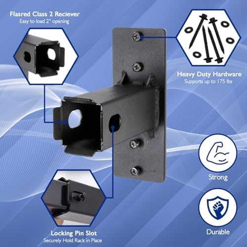 Hitch Mount Bike Rack Wall Mount, Hitch Mount Bike Rack Hanging Garage Organizer, Trailer Hitch Receiver Storage, Easy to Load Secure & Sturdy 2” Wall Mount Hitch Receiver, Max 200 lbs (2 Inch)