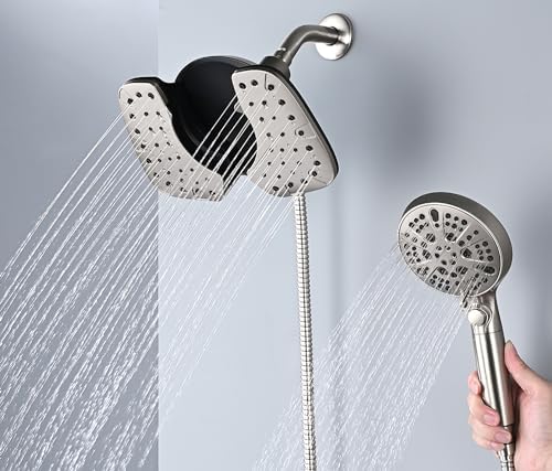 Nickel 2.5GPM Shower Head with Handheld High Pressure: 10” Rainfall Shower Head & HandHeld Shower Head, 10 Spray Settings Detachable Shower Head with ON/OFF Switch and 15-Stage Filter