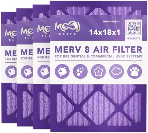 14x18x1 Air Filter (4-PACK) | MERV 8 | MOAJ Elite Dust Defense | BASED IN USA | Quality Pleated Replacement Air Filters for AC & Furnace Applications | Actual Dimensions: 13.70β x 17.70β x 0.75β