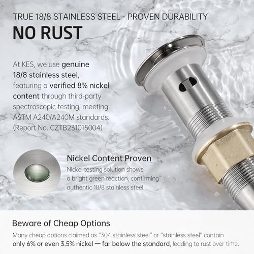 KES All Metal Bathroom Sink Drain with Strainer Basket Hair Catcher Anti Clog Pop Up Drain Stopper for Vanity Vessel Sink with Overflow, Rustproof 18/8 Stainless Steel Brushed Nickel S2013A-BN