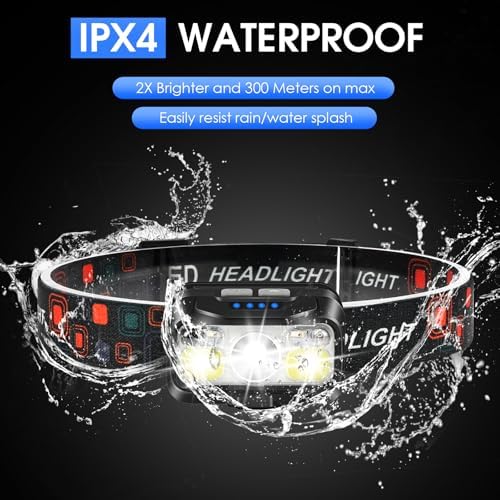 LHKNL Headlamp Rechargeable, Lumen Super Bright Motion Sensor Head Lamp Flashlight,2-Pack Waterproof LED Headlight with White Red Light,8 Modes Head Lights for Camping Cycling Running Fishing