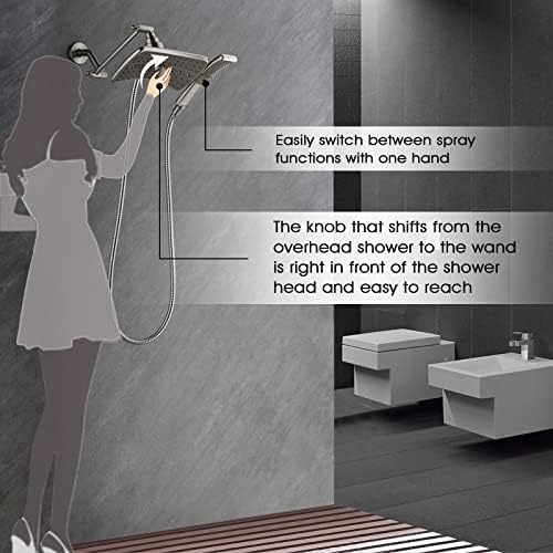 BRIGHT SHOWERS Shower Head Combo with Two Spray Setting , Fixed Shower Head and Handheld with Grey Face, Brushed Nickel