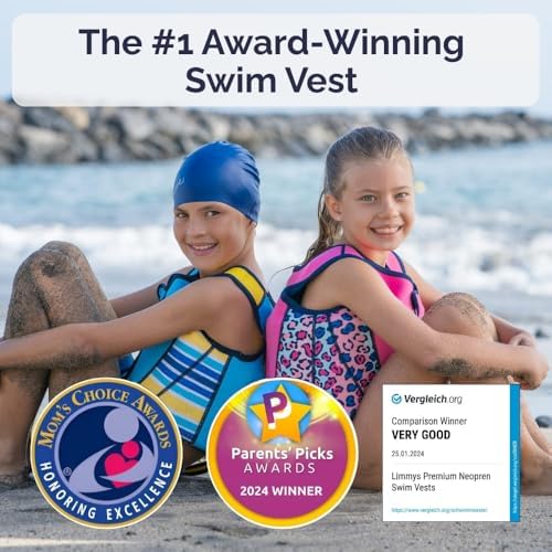 Limmys Premium Kids Swim Vest - Toddler Swim Jacket and Buoyancy Swimming Aid - Modern Design Swimming Vest for Boys, Girls and Babies - Drawstring Bag Included