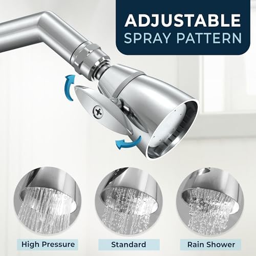 HammerHead Showers® ALL METAL 2 Inch High Pressure Shower Heads - CHROME – California Compliant 1.75 GPM Low Flow Rate - High Flow Shower Head with ADJUSTABLE SPRAY PATTERN - Fixed Shower Head
