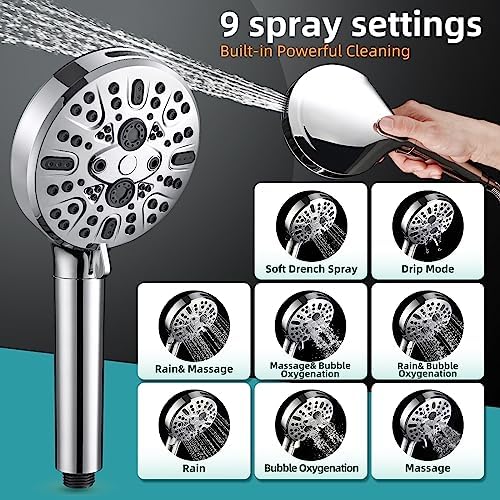 Cobbe Filtered Shower Head with Handheld, High Pressure 9 Spray Mode Showerhead with Filters, detachable shower head, Water Softener for Hard Water Remove Chlorine and Harmful Substance, Chrome