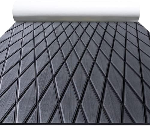 FOCEAN Boat Flooring EVA Foam Boat Decking Marine Mat Non-Slip Self-Adhesive Flooring Sheet for Motorboat Kayak Surfboard Garden Floor Swimming Pools, 94.5''x 15.7'', Dark Grey with Black Lines