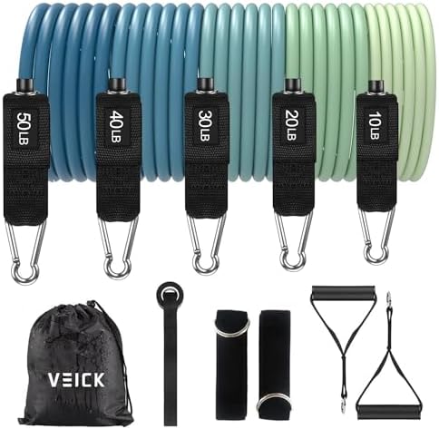 VEICK Resistance Bands, Exercise Bands, Workout Bands Set for Working Out with Handles for Men Women, Elastic Exercising Bands for Fitness Weights Work Out at Home Gym