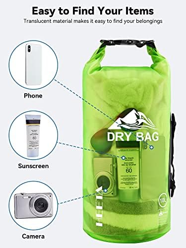 HEETA Dry Bag Waterproof for Women Men, 5L/10L/20L/30L/40L Roll Top Lightweight Dry Storage Bag Backpack with Phone Case for Travel, Swimming, Boating, Kayaking, Camping & Beach, 11 Transparent Colors