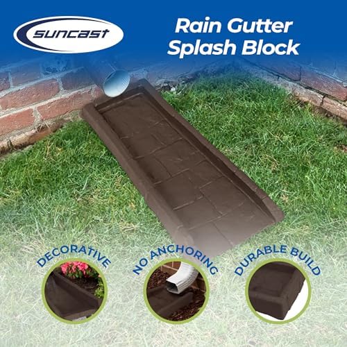 Suncast Decorative Home Splash Rain Gutter Drain Block Heavy Duty Replacement Guard to Prevent Soil Erosion and Rain Washouts, Java
