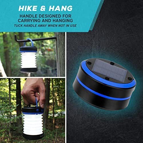 Kizen Solar Camping Lantern Rechargeable - LED Lanterns for Power Outages, Camping Lights, Emergency Flashlight - Collapsible & Rechargeable Lamp with Solar or Plug