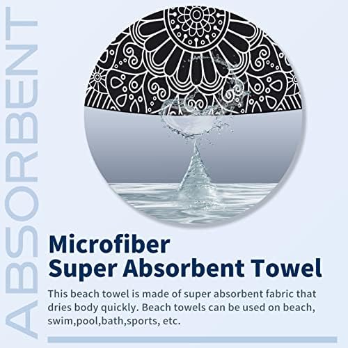 2 Pack Lightweight Thin Beach Towel Oversized 71"x32" Big Extra Large Microfiber Sand Free Towels for Adult Quick Dry Travel Camping Beach Accessories Vacation Essential Gift Black Mandala Elephant