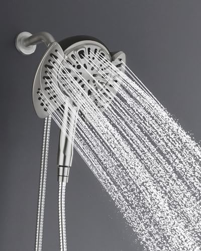 2-in-1 Shower Head With Handheld Combo: 2.5GPM Rainfall & Detachable Use Together or Alone, 9 Spray Settings Hand Held With Hose, Nickel