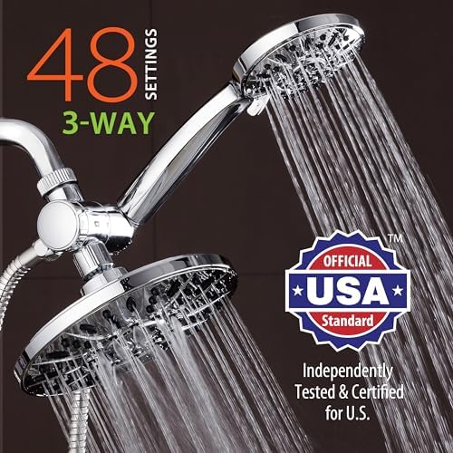AquaDance 7" Premium High Pressure 3-Way Rainfall Combo for The Best of Both Worlds - Enjoy Luxurious Rain Showerhead and 6-Setting Hand Held Shower Separately or Together - Chrome Finish - 3328
