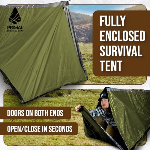 Orange Polyester Survival Tent with Doors - Compact, Durable, All-Season Shelter for Camping, Hiking, and Emergency Preparedness
