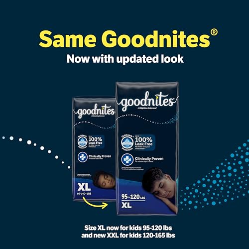 Goodnites Boys' Nighttime Bedwetting Underwear, Size Extra Large (95-120 lbs), 48 Ct (2 Packs of 24), Packaging May Vary
