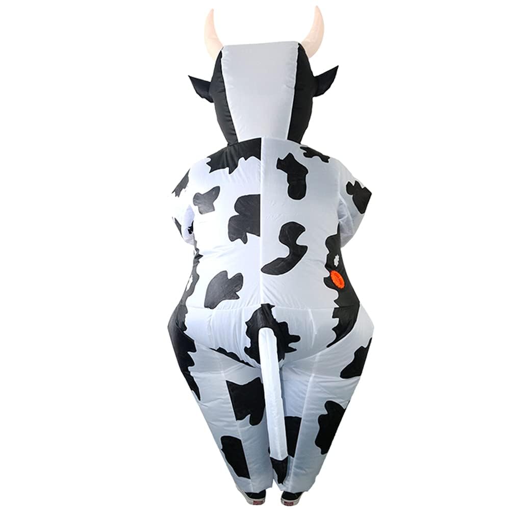 ZISUEX Inflatable Cow Costume Adult Cow Blow Up Suit Halloween Costume Jumpsuit Fancy Party Christmas Inflatable Suit (White, L:4.9ft to 6.2ft)