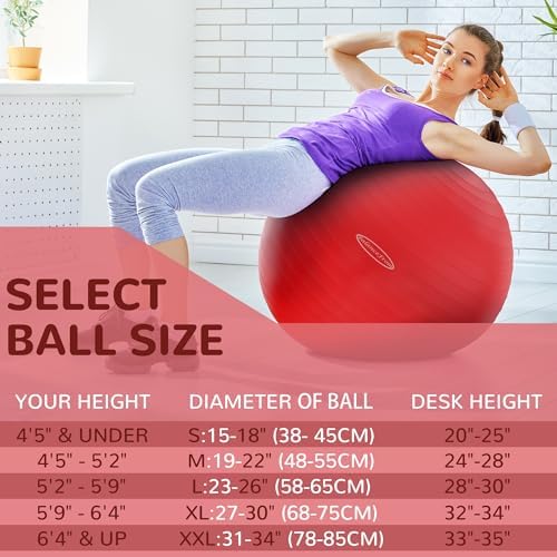 Anti-Burst and Slip Resistant Exercise Ball - Yoga, Fitness, Birthing Ball With Quick Pump, 2,000-Pound Capacity, Multiple Colors and Sizes