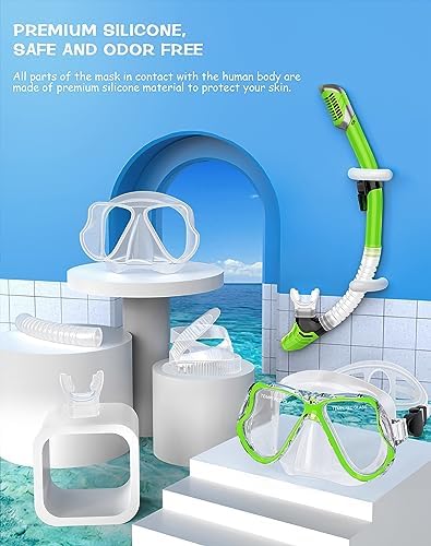 Greatever Dry Snorkel Set,Panoramic Wide View,Anti-Fog Scuba Diving Mask,Professional Snorkeling Gear