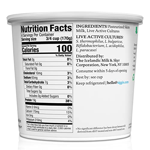 siggi's® Icelandic Strained Nonfat Yogurt, Plain, 24 oz. Multiserving Container – Thick, Protein-Rich Yogurt Snack