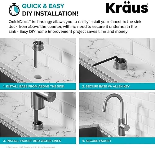 KRAUS Oletto Single Handle Kitchen Bar Faucet with QuickDock Top Mount Installation Assembly in Spot Free Antique Champagne Bronze, KPF-2600SFACB