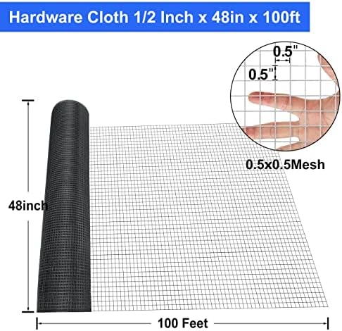 Land Guard 48 inch×100 ft Black Vinyl Coated Hardware Cloth, 19 Gauge 1/2 inch Black PVC Hardware Cloth, Black Welded Wire Fence Supports Poultry Netting Cage Fence…………