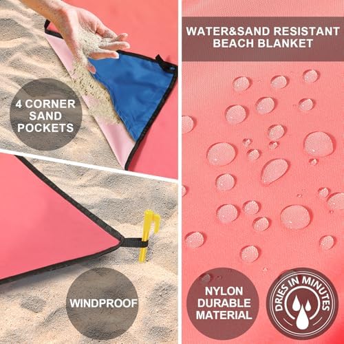 Beach Blanket Waterproof Sandproof Beach Mat 79" X 83" /10'x9'for 2-8 Adults Quick Drying Outdoor Picnic Mat Beach Accessories for Travel, Camping, Hiking