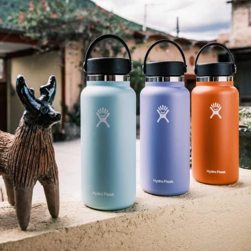 Hydro Flask Wide Mouth vacuum insulated stainless steel water bottle with leakproof closeable lid for cold water drinks, sports, travel, car and school