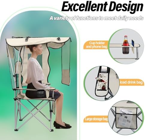 BDL Camping Chair with Canopy Shade Portable Folding Beach Chairs with Cooler, Mesh Backrest, Cup Holder, and Pocket for Camping, Fishing, Beach, and Sports