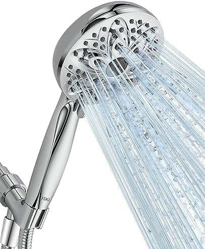 6-Setting Shower Head with Handheld, JDO High Pressure Hand held Shower Head, 4.7 Inch Chrome Detachable Showerhead Set with 59 Inch Stainless Steel Hose and Adjustable Showerhead Holder