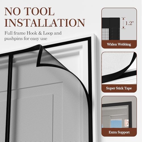 Yotache Magnetic Screen Door Fit Doors 74"x80", Screen Size 76"x81" Double-Sided Opening Reinforced Mesh with Strong Magnets for Sliding Door, Large Front/Back Patio Doors