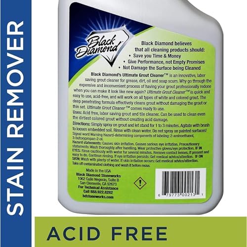 Black Diamond Ultimate Grout Cleaner: Best Cleaner for Tile,Ceramic,Porcelain, Marble Acid-Free Safe Deep Cleaner & Stain Remover for Even The Dirtiest Grout. (1-Quart/1-Brush)