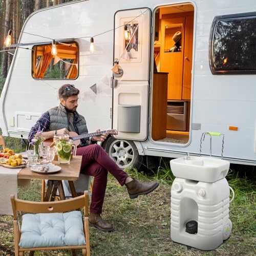VINGLI 45L Upgraded Portable Sink| Rolling Hand Wash Basin Stand with Towel Holder & Soap Dispenser & Wheels, Perfect for Garden/Camping/Outdoor Events/Gatherings/Worksite/RV/Indoor