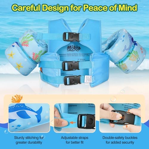 MoKo Toddler Swim Vest for Kids, 20-66 lbs, Arm Floaties with Adjustable Straps, Nylon Material, Swim Vest for Toddlers Learning to Swim