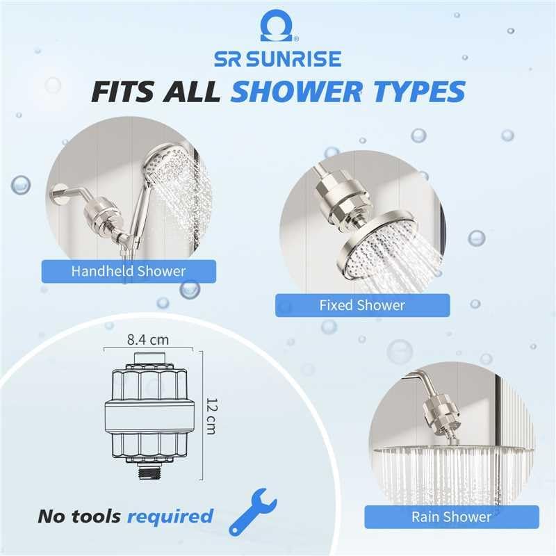 20-Stage Shower Filter-Shower Head Filter for Hard Water, with 3 Replaceable Cartridges, High Output Shower Water Filter for Removing Chlorine and fluoride, Brushed Nickel