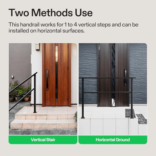 VIVOSUN Outdoor Handrail, 4 Step Stair Handrail, 54" x 36" Fits 1 to 4 Steps, Wrought Mattle Iron Handrail for Concrete Steps, Porch Steps, One-Step Assembly, Black