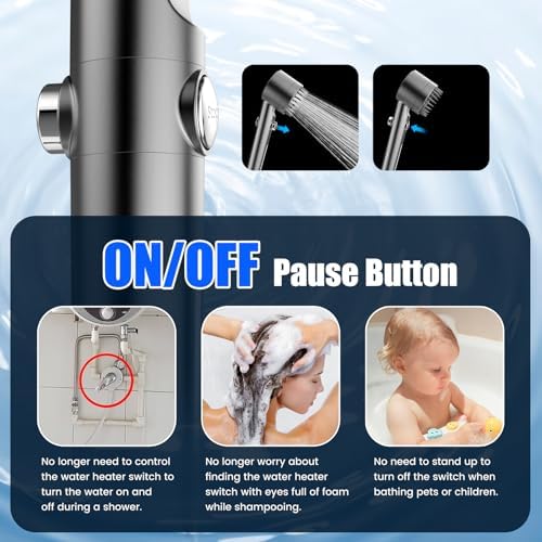 Filtered Shower Head with Handheld, High Pressure Water Flow and Multiple Spray Modes Shower Head with Filter, Power Wash for Hard Water, Showerhead with ON/OFF Switch for Pets Bath