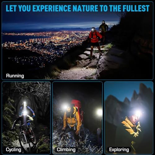LED Rechargeable Headlamp, Super Bright with 5 Modes & IPX7 Level Waterproof USB Rechargeable Zoom Headlight, 90° Adjustable for Outdoor Camping, Running, Cycling, Climbing