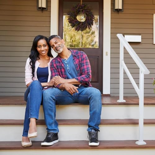 Hand Rails for Outdoor Steps,3 Step Stair Handrail & Indoor Stair Railing Kit๏ผWhite Railings for Outdoor Steps and Hand Rails for Seniors for Porch๏ผ2 Step White๏ผ