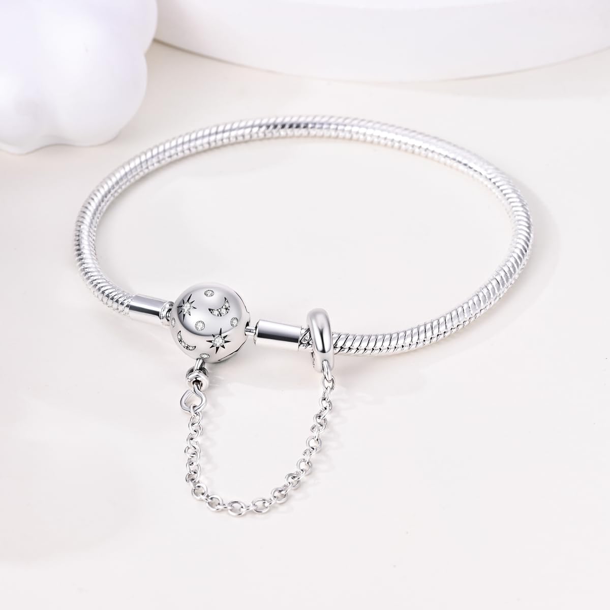 Parmuz 925 Sterling Silver Snake Charm Bracelet for Woman